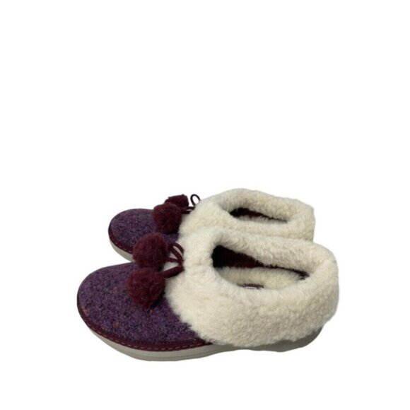 Fit Flop Loafer Women's Size 5 Purple White Loaff Snug Pom Slippers - Picture 3 of 15